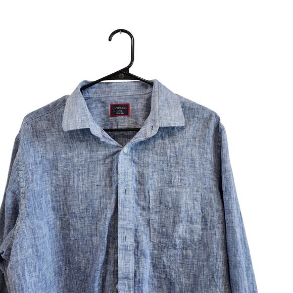 Untuckit 100% Linen Long Sleeve Button Down Shirt Chambray Blue Size Large - Picture 3 of 8